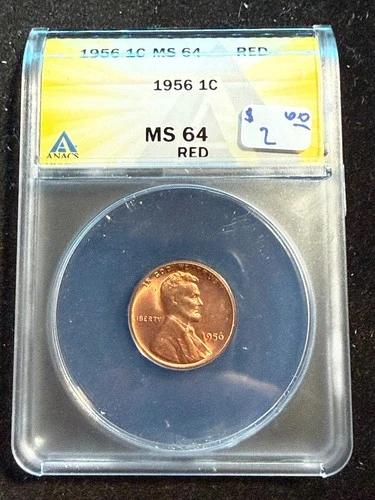 1956 LINCOLN WHEAT CENT ANACS MS 64 RD 165