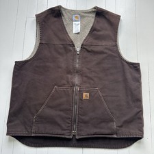Vtg Carhartt Work Vest Sz XXL Tall V26 DKB Sherpa Lined Faded Canvas