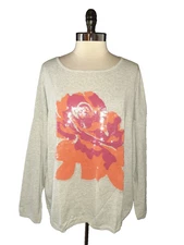 NEW JOAN VASS Plus Size 1X Sweater Top Grey Long Sleeve Orange Purple Sequins