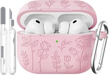 for AirPods Pro 3 Case 2025 Come with Cleaner Kit,Rose Carving Pattern Pink