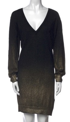 NEW Versace Collection Shift Dress V-Neck Mini Black Gold Metallic IT-50 Italy