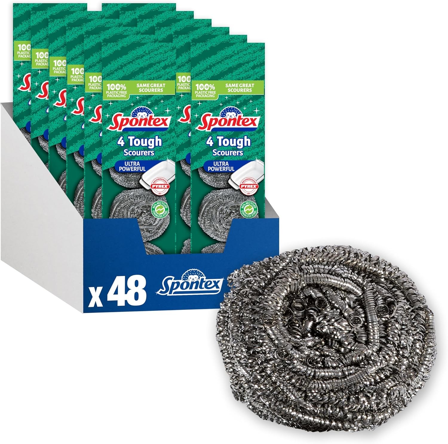 Spontex Tough Scourers 48 Pack Wire Wool Stainless Steel Kitchen Pan Cleaner