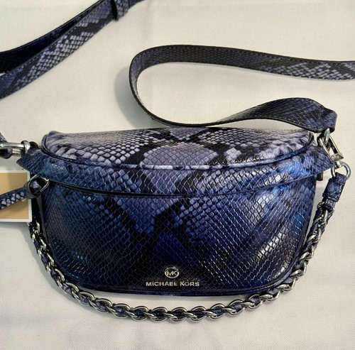 MICHAEL KORS Slater Sling Chambray Navy Ombré Snake Print Bag $328