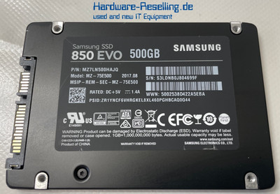 Samsung SSD 850 EVO 500GB 2,5'' SATA III 6G 512MB NAND MZ-75E500 MZ7LN500HAJQ