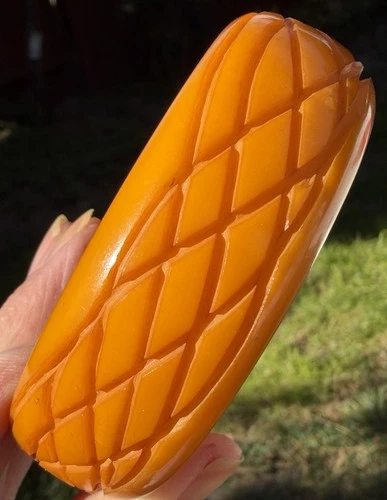 Bakelite vintage Butterscotch carved bangle bracelet Wide Tested jewelry