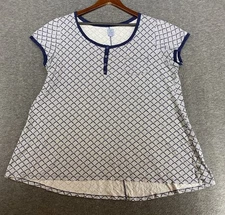 Jane and Bleecker Sleep Shirt XL Navy Blue White Diamond Print Short Sleeve