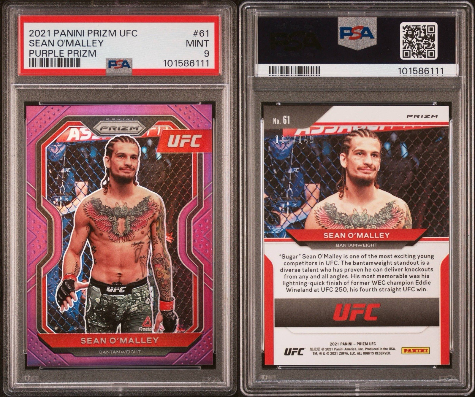 2021 Panini Prizm UFC Sean O'Malley #61 Purple Prizm /149 PSA 9 view 3