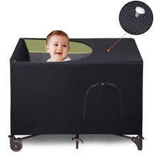 Crib Blackout Cover for Pack N Play Travel Tent Breathable Baby Netting Black