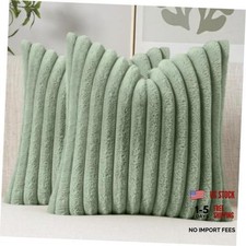 Faux Fur Decorative Throw Pillow Covers 18x18 18" x 18" Pack of 2 Sage Green