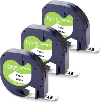 Labelwell 3x Kompatible für Dynmo Etikettenband Papier 12mm x 4m Kompatible für 