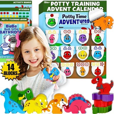 Potty Training Reward System  14PC Wooden Stacking Blocks with Dinosaur Theme...