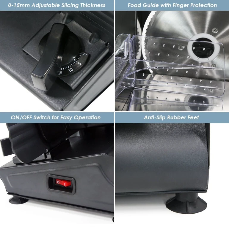 Cortadora elétrica de alimentos 7,5” con cuchilla inox y grosor ajustável, Novo - Imagem 3 de 4