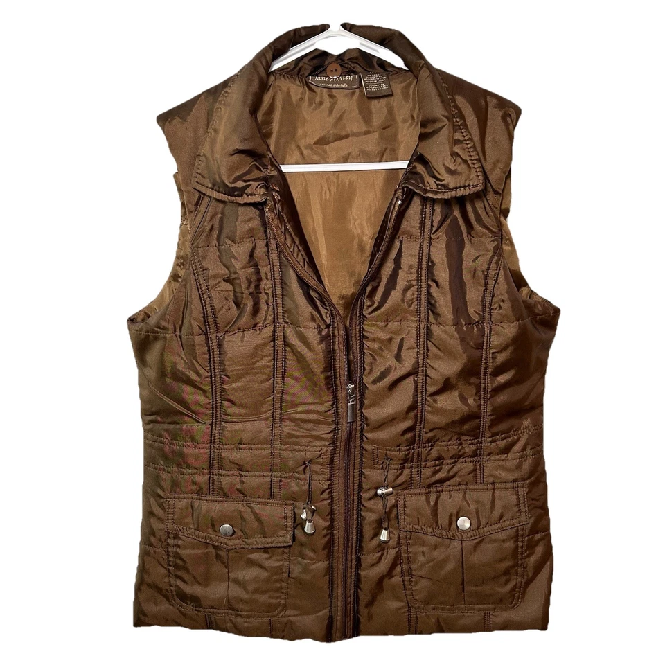 Chaleco Acolchado Jane Ashley Bronce Marrón Talla S Cremallera Completa Bolsillos con Botones Cintura Ajustada Foto 2 de 4