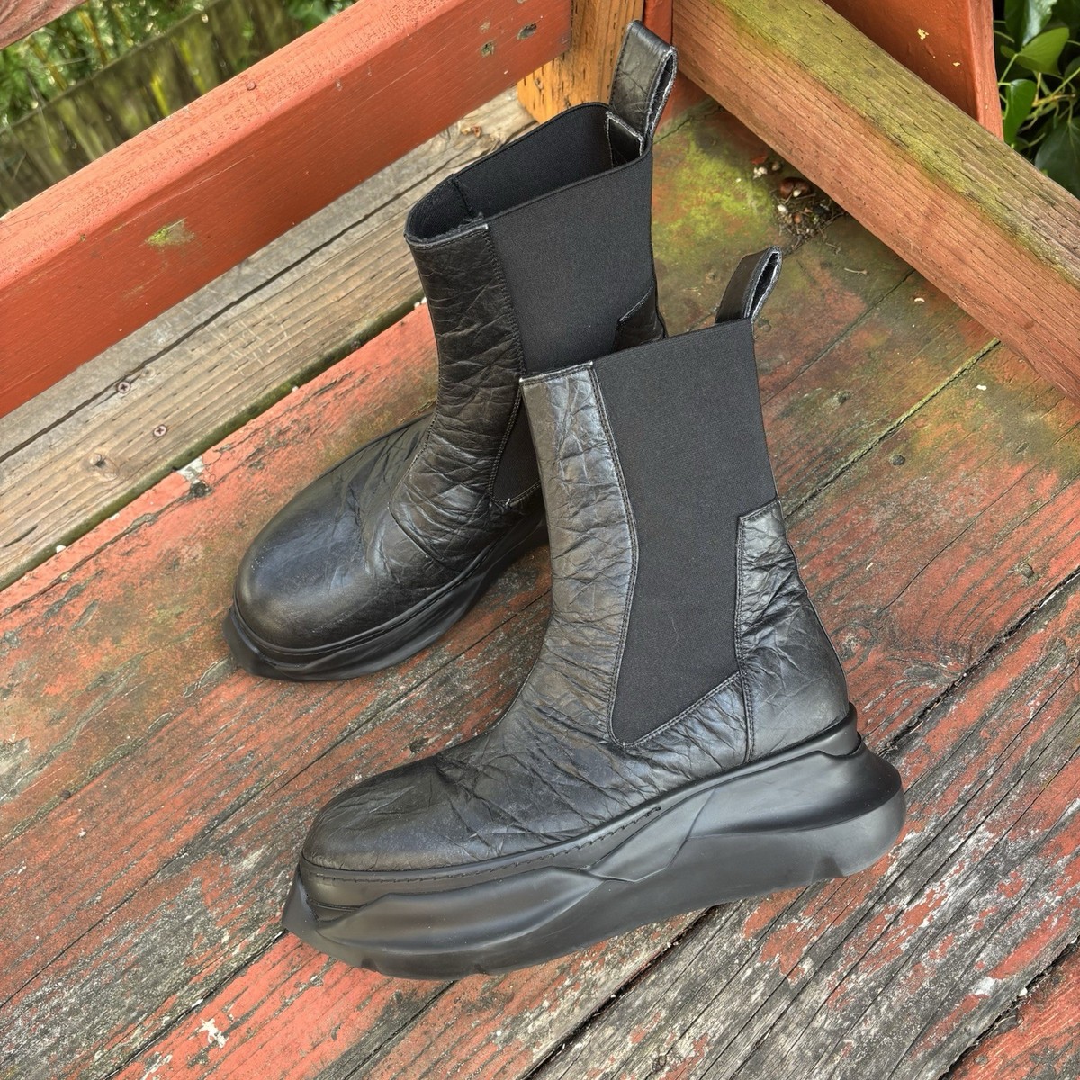 Rick Owens Abstract Beatle Black Chunky Sole Chelsea Boots