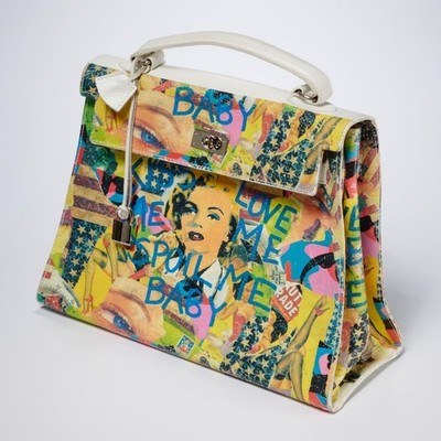 Vtg Sophie LeMaitre Graffiti Art Leather Handbag ''Kiss Me Love Me Spoil Me Baby''
