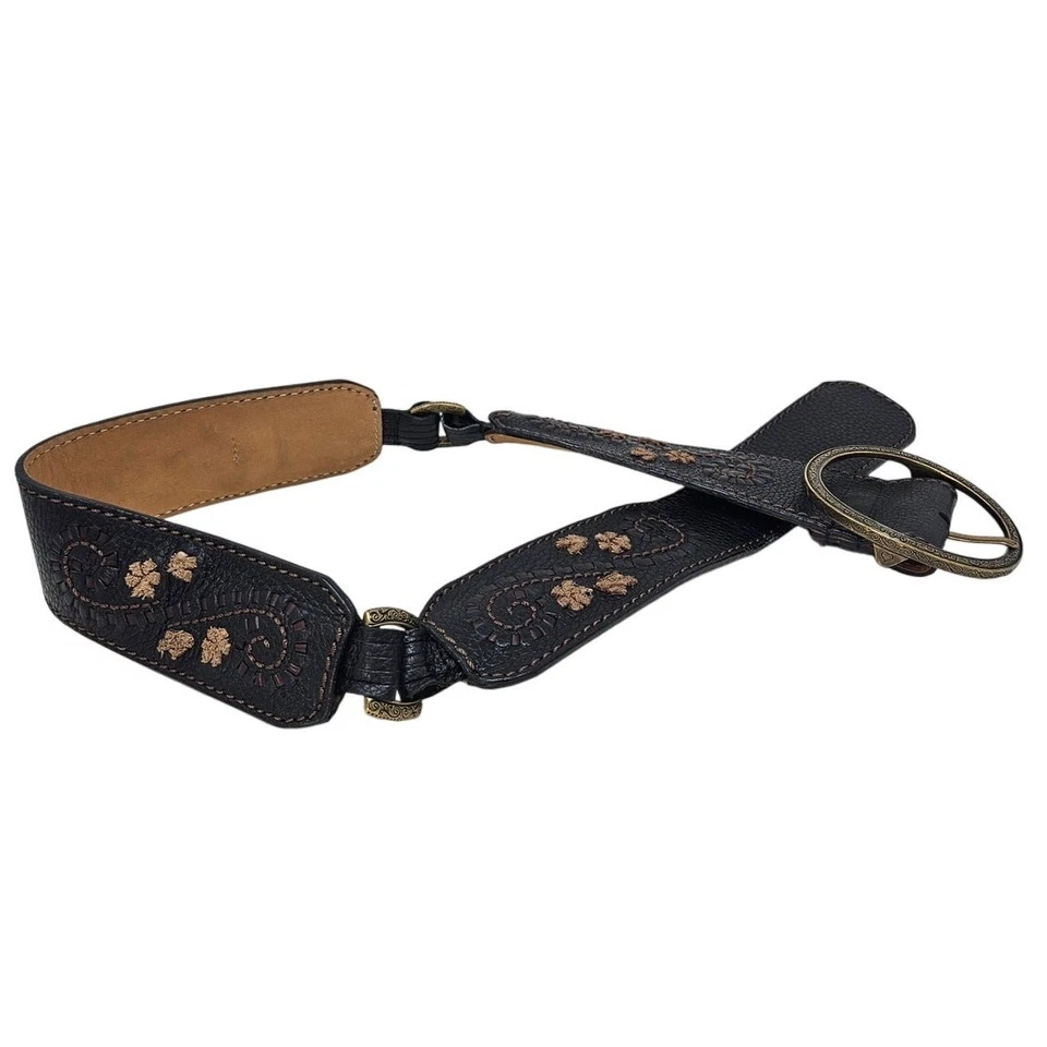 Y2K Brighton 32 Brown Pebble Leather Stretch Boho Floral Western Cowgirl Belt - Image 3 of 4