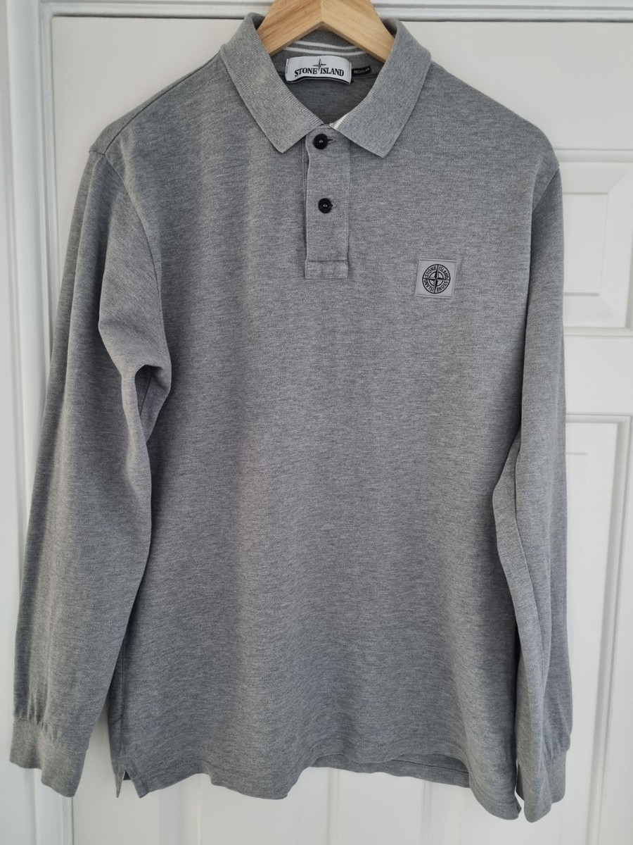 Stone Island Men's Long Sleeve Polo Shirt Grey Large Regular Fit