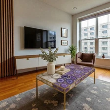 Purple and White Agate Coffee Table – Luxury Gemstone Table for Living Room Deco