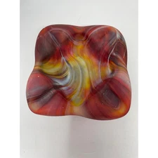 Murano Style Art Glass Freeform Bowl End of Day Swirl Red Yellow Heavy Dish