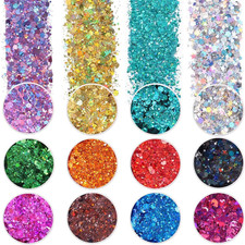 Holographic Chunky Glitter, Set of 12, Licool Craft Glitter for Resin Art Crafts