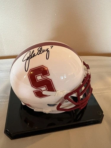 John Elway Signed Stanford Mini Helmet - PSA COA - NFL Denver Broncos - NCAA “7”