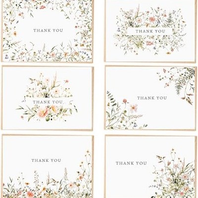 52-Pack Floral Thank You Cards with Envelopes & Stickers, 3.5x5 Inch Bulk Set