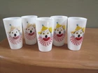 Set of 5 Vintage 1950s Mid Century Modern Hazel Atlas Milk Glass Clown Tumblers