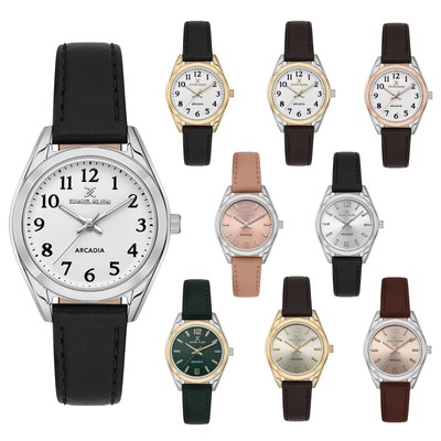 Daniel Klein 31mm Easy Read Womens Metal Watch Leather Band Big Numbers DK13690