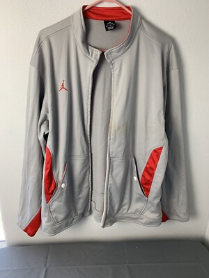 Men Michael Jordan Jacket Full Zip Up Size L grey red Missing