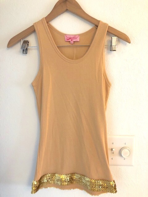 Priorities Tank Women's Small Top Sleeveless Ribbed Sequin Gold Saks 5th Avenue