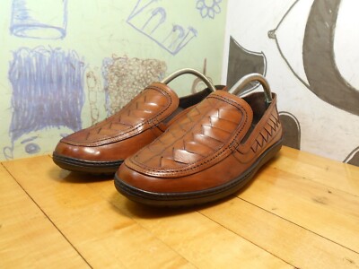 Bragano Brown Leather Basket Weave Loafers Men