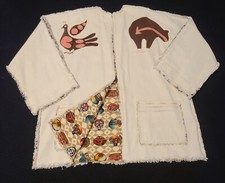 Vtg Handmade Southwest Patchwork Quilt Art Jacket XL Unique Bear Bird Star