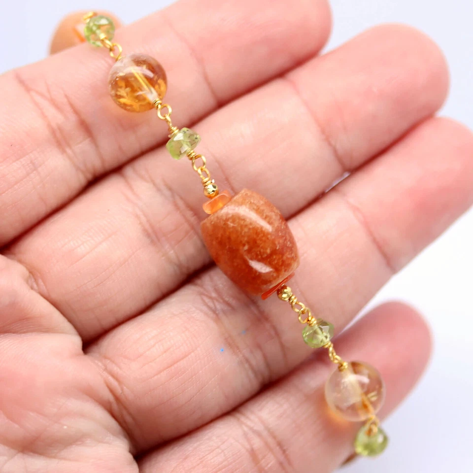 Edelstein Orange Achat, Citrin & Peridot Armband 8 " 925 Sterlingsilber - Bild 2 von 4