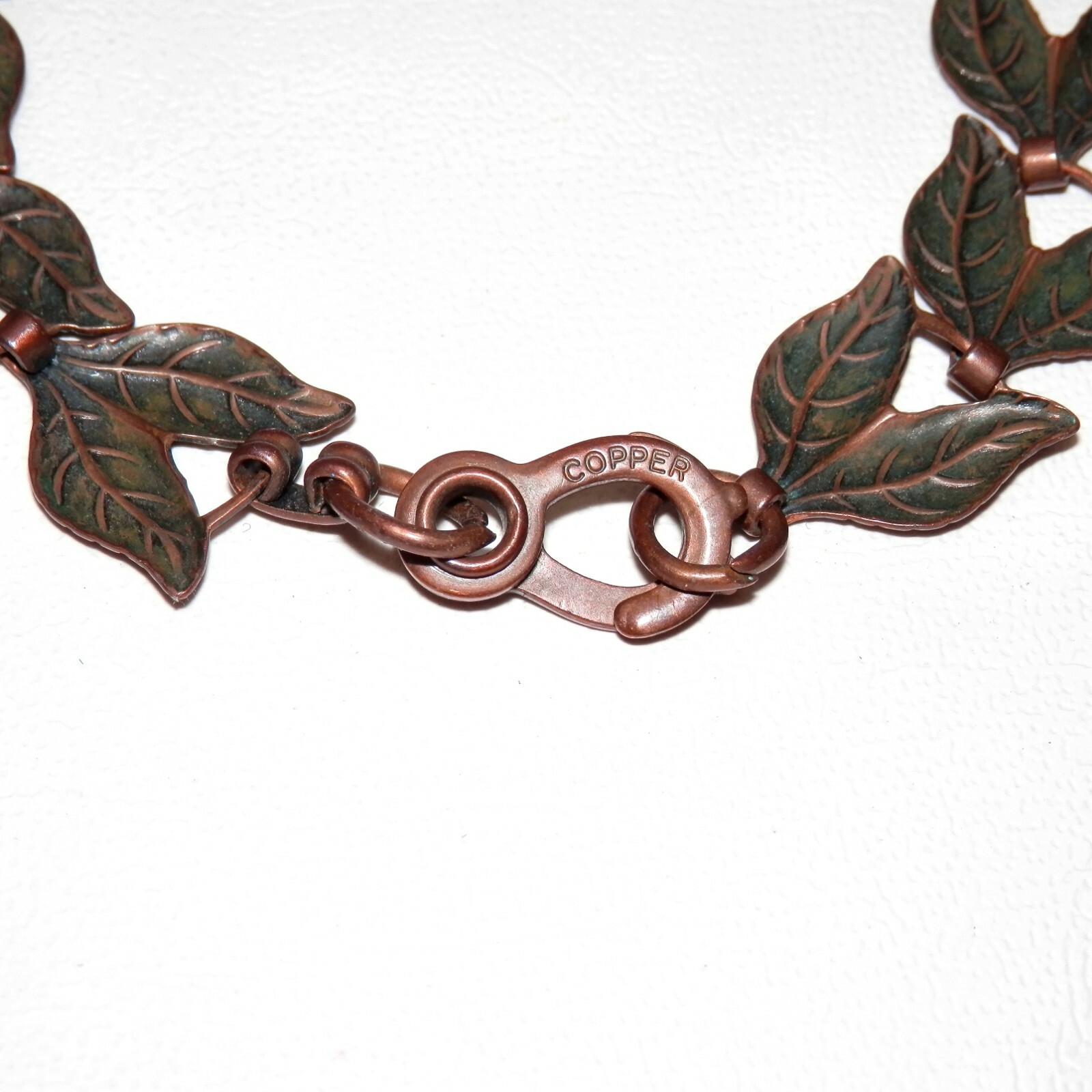 Vintage Solid Copper Link Bracelet Leaf Design Wi… - image 2