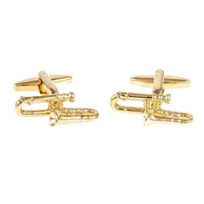 Trombone Cufflinks Wedding Groom Dad Father Fancy Gift Box & Polishing Cloth