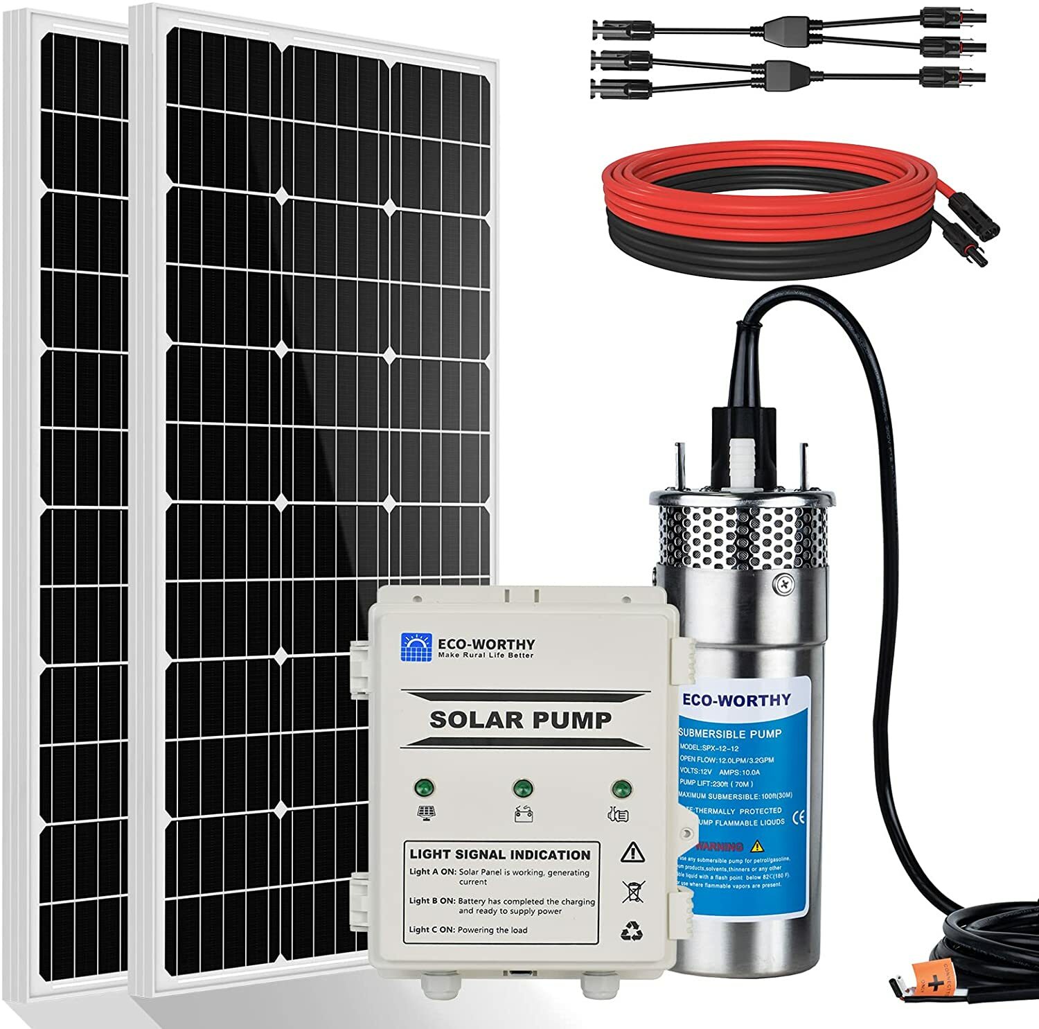 ECOWORTHY Solar Deep Well Water Pump Kit 12V DC Submersible Water Pump