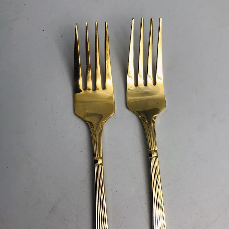 两 (2) Hampton Forge 金色不锈钢扇贝罗纹图案沙拉叉 6.25 — 第 3/4 张图片