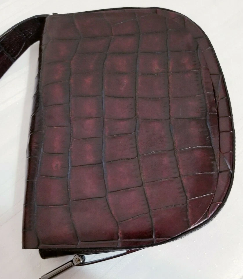 BOLSO DE HOMBRO PEQUEÑO FRANCESCO BIASIA VINTAGE MARRÓN COCODRILO EN RELIEVE CUERO GENUINO Foto 4 de 4