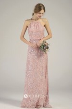 Bridesmaid Sequined Halter Dress Rose Gold