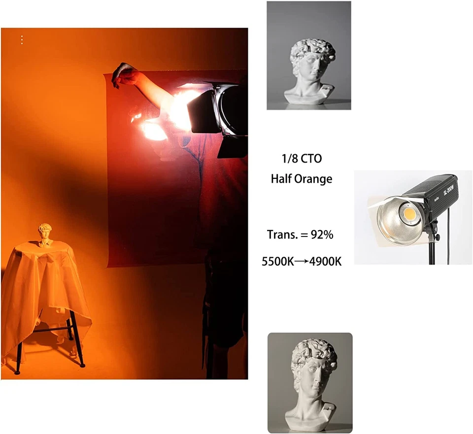 4 Pack Color Correction Gel Filter 16x20 inch/40x50cm 1/8 CTO Transparent Sheet - Image 3 of 4