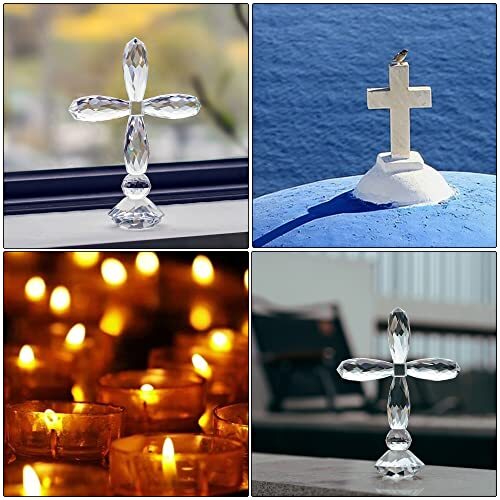 5.3 Tall Crystal Cross Standing on Base Glass Cross Figurine