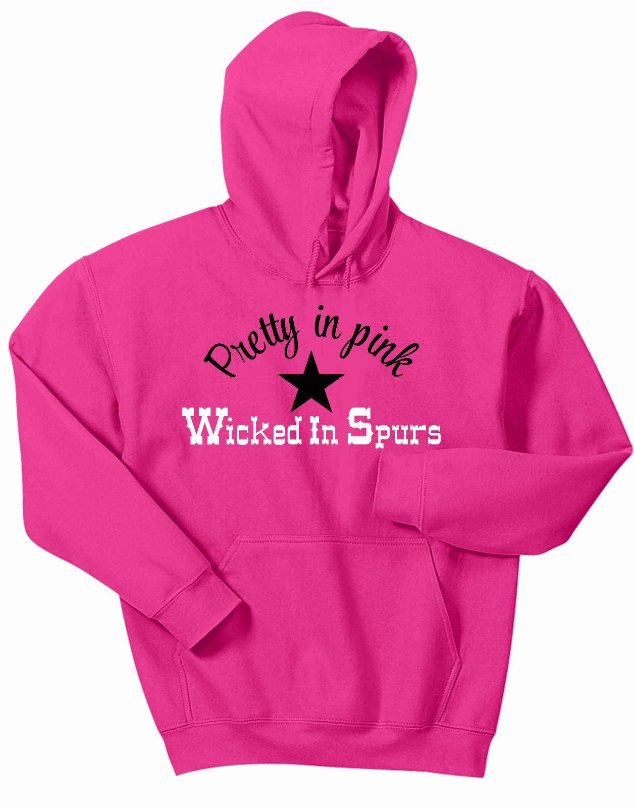 FELPA CON CAPPUCCIO CAVALLO BELLA IN ROSA MALVAGIA NEGLI SPERONI PONY COWGIRL EQUITAZIONE