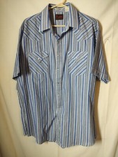 Plains Western Wear Pearl Snap Short Sleeve Shirt Rodeo Blue Mens XLT TALL
