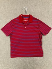 Saddlebred Mens Short Sleeve Polo Shirt Medium Red Blue Striped Golf