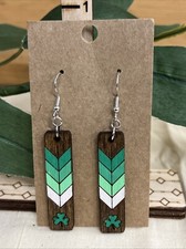        Wooden Hand Painted Shamrock Dangle Earrings St. Patrick  s Day       