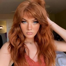 Ginger Wavy Wigs with Bangs 100 Human Hair Lace Front Wigs for Women 18 Inch