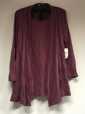 Coldwater Creek Womens Medium 10-12 Open Front Twin Duet Cardigan Burgundy New