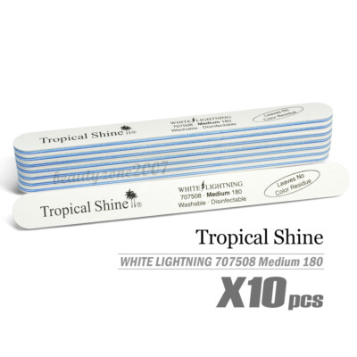 Tropical Shine White Lightning Nail File 180/180 #707508 x 10 Pcs  Medium/Medium