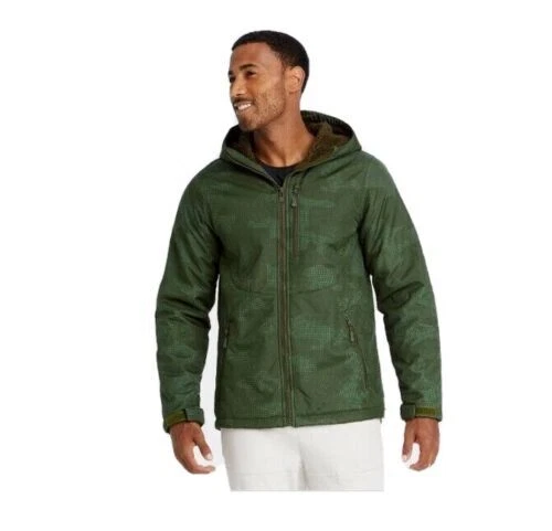 All in Motion men's S M L GREEN CAMO Sherpa Lined Soft Shell hooded Jacket  Coat