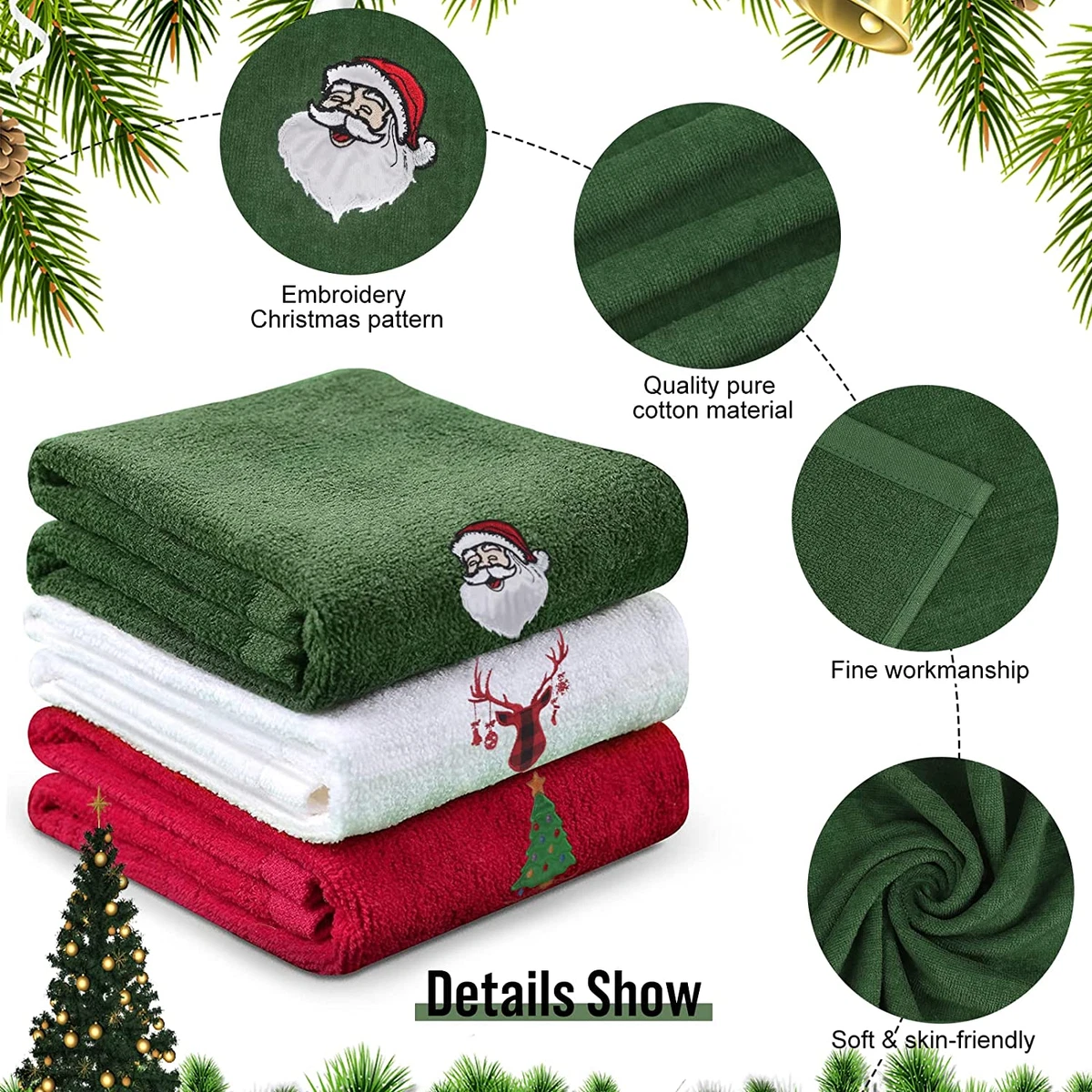 Large Christmas Hand Towels, 100% Cotton Christmas Kitchen Towels